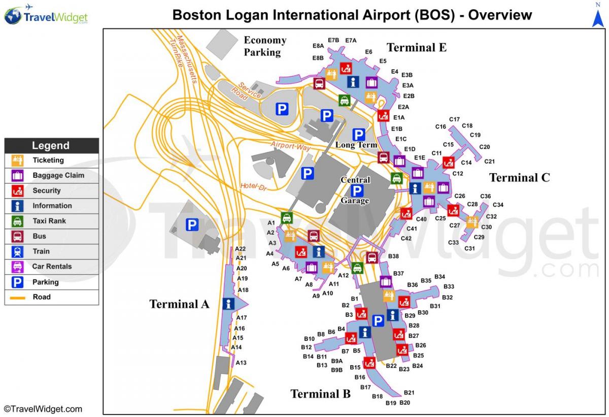 mapa Boston aireportua