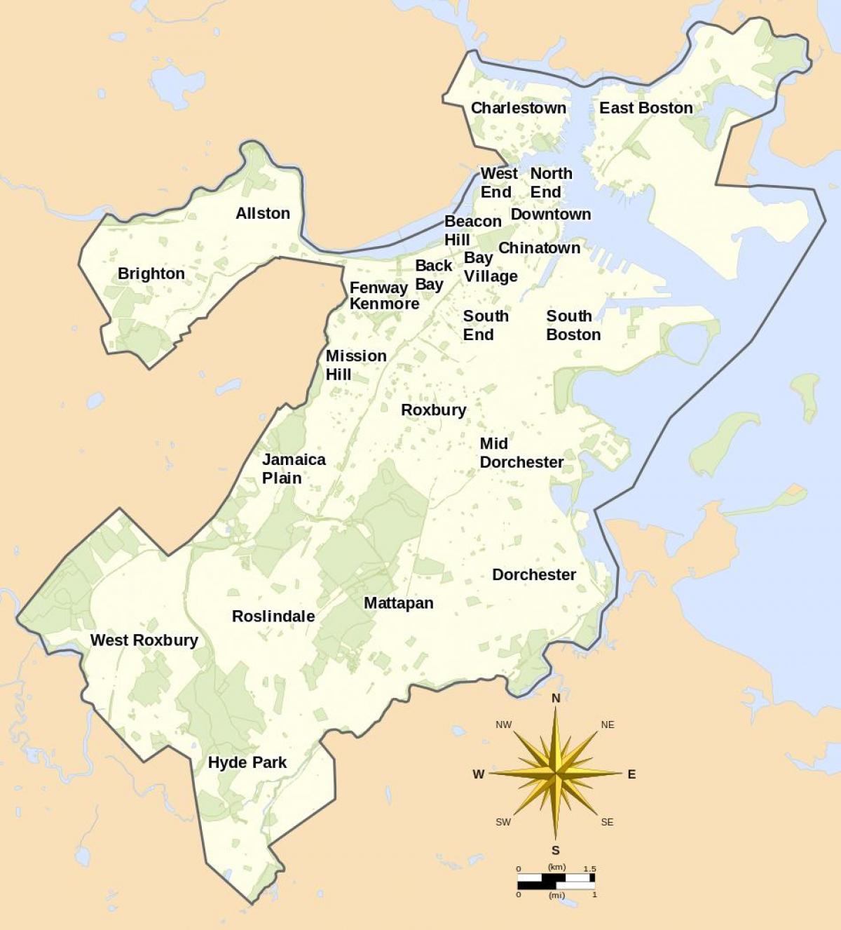 mapa Boston eta inguruetan