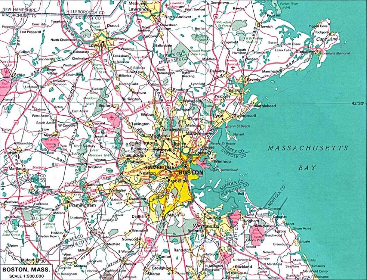 mapa handiagoa Boston area