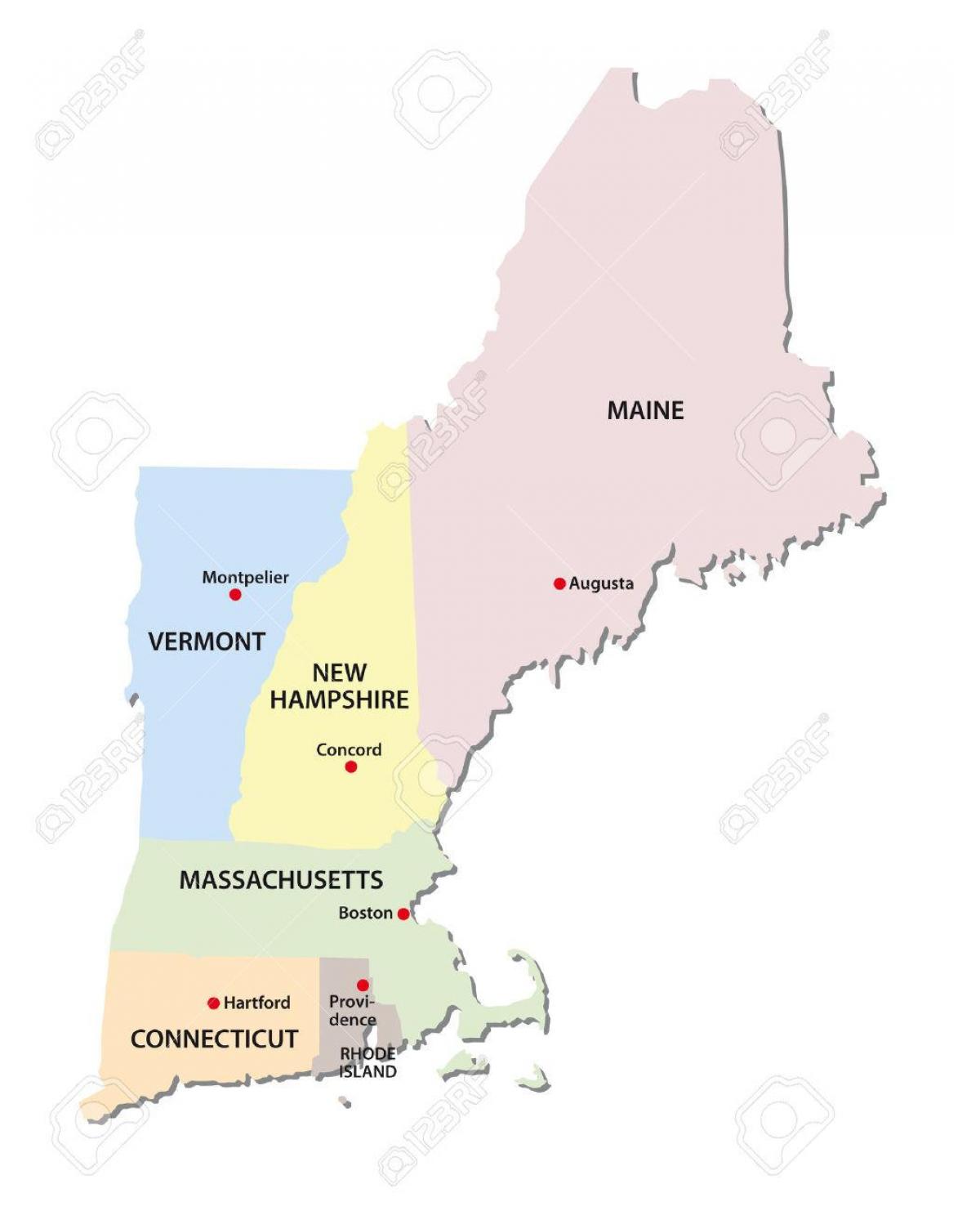 mapa New England states